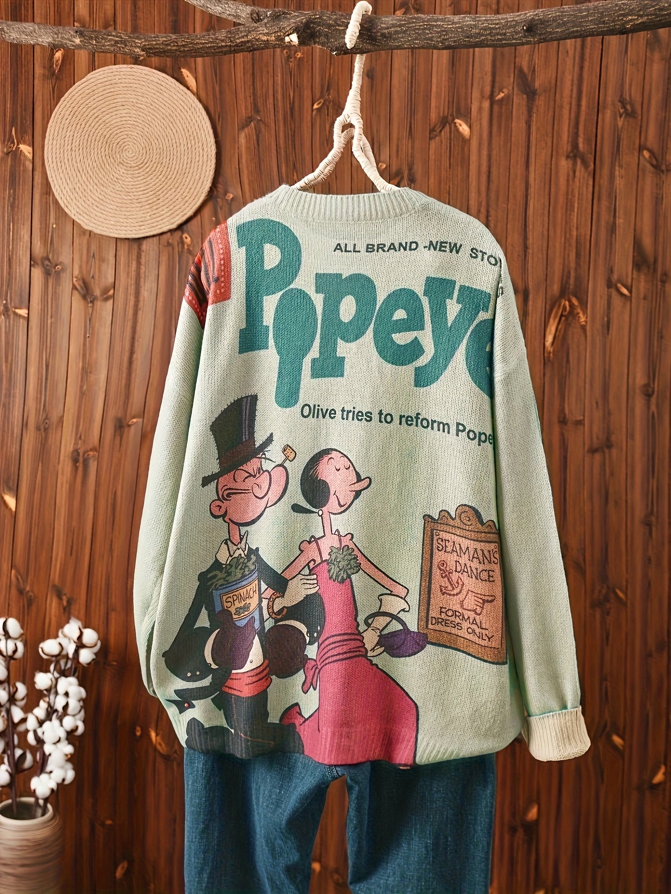 Popeye Sailor Graphic Sweater Womens Nautical Pullover