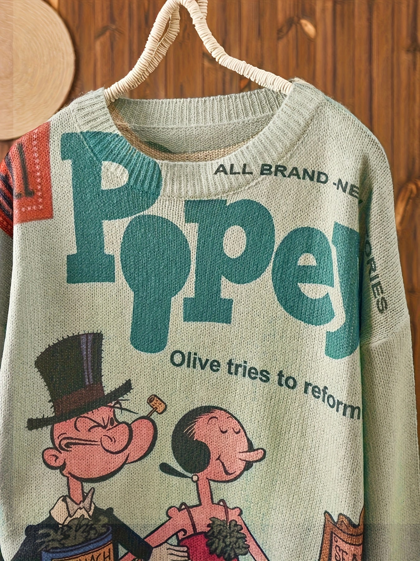 Popeye Sailor Graphic Sweater Womens Nautical Pullover