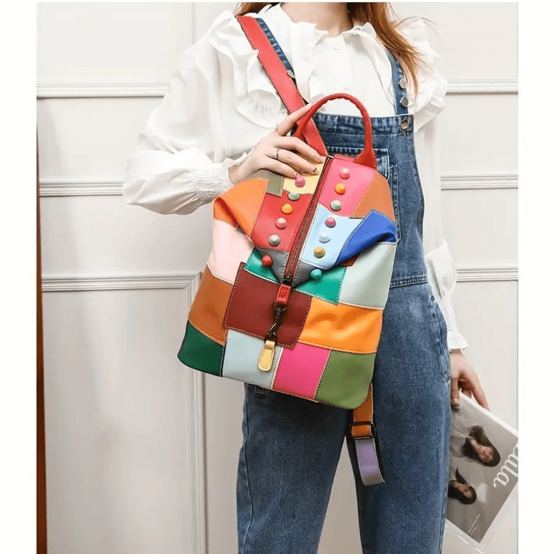 Patchwork Leather Backpack And Handbag With Pattern