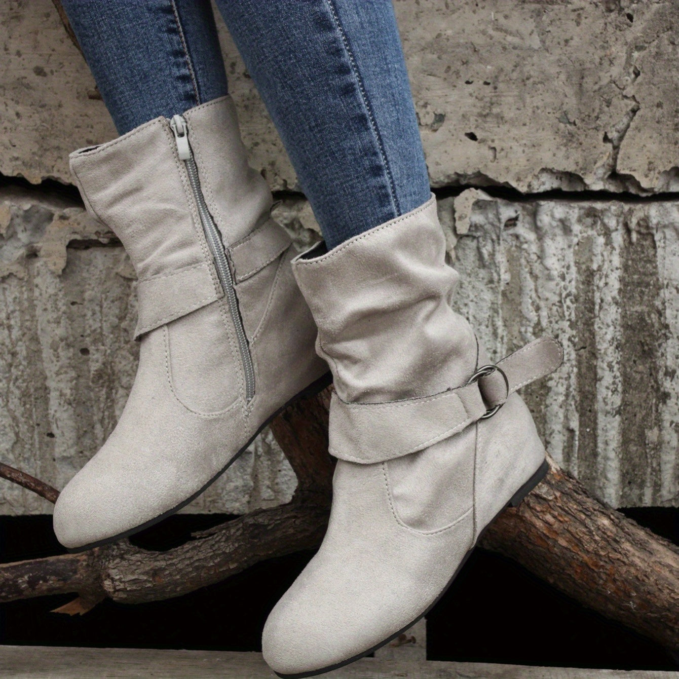 Cowgi Women's Ankle Boots Round Toe Low Block Heel