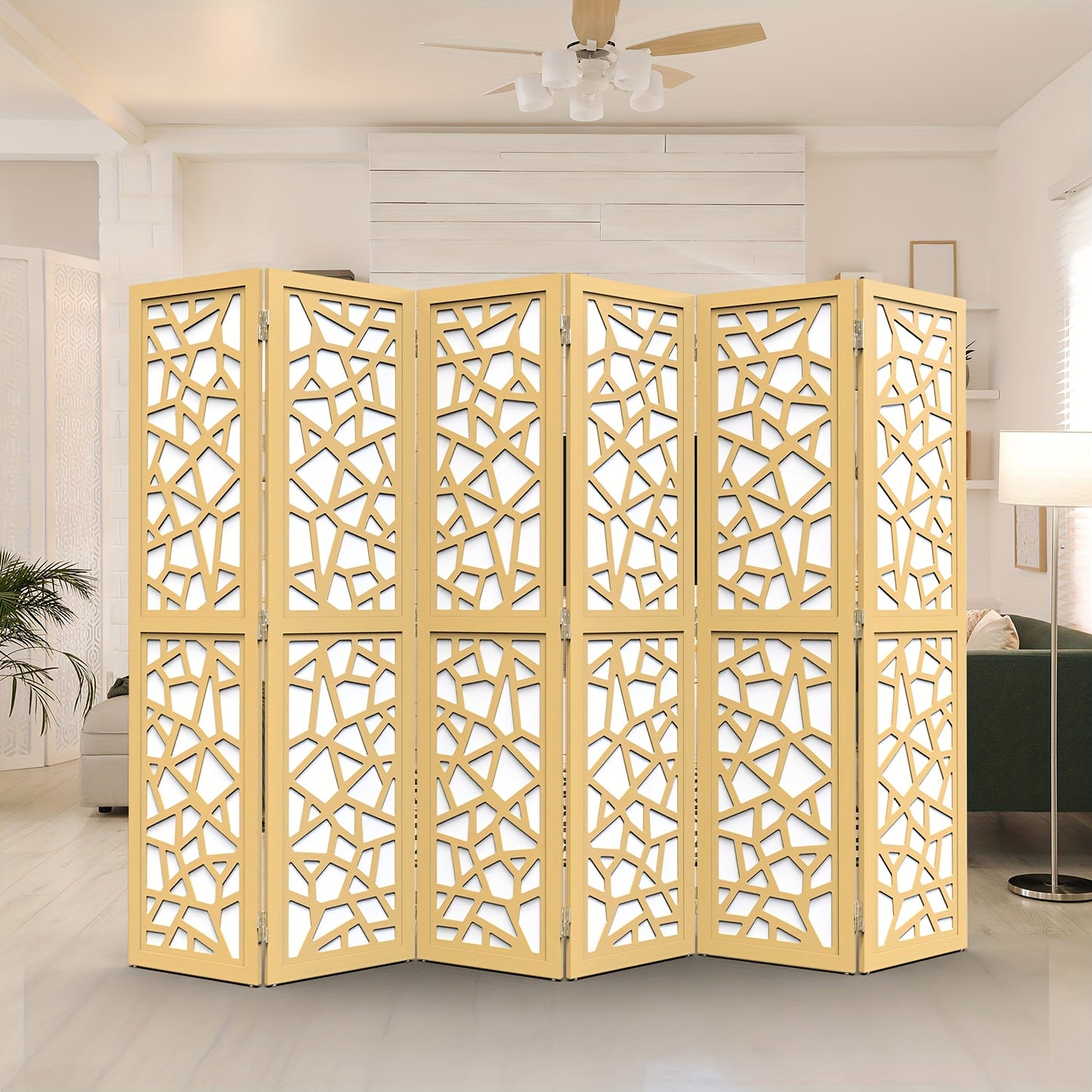 Bonnlo Modern Wooden Room Divider Geometric Pattern