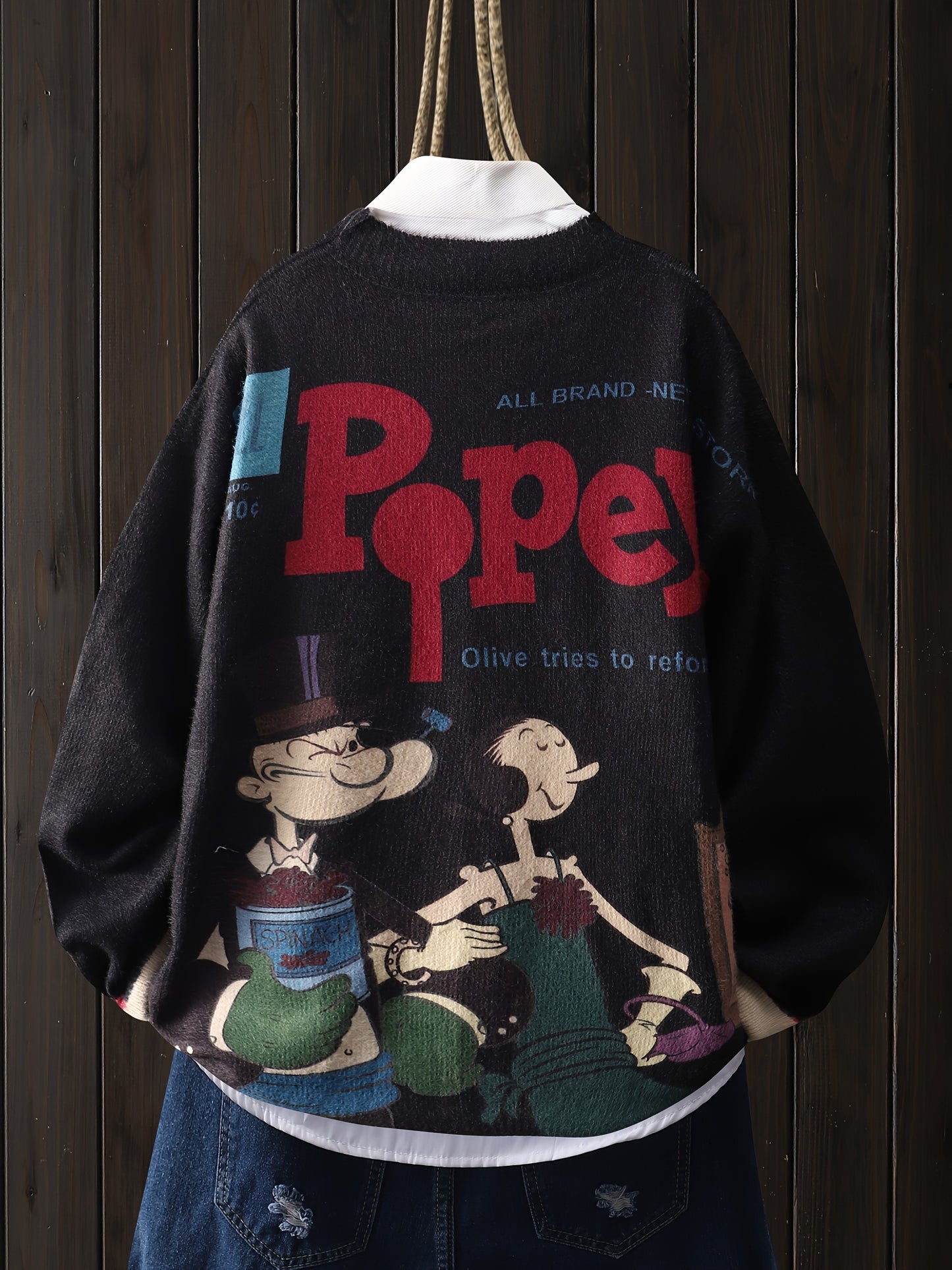 Popeye Sailor Graphic Sweater Womens Nautical Pullover
