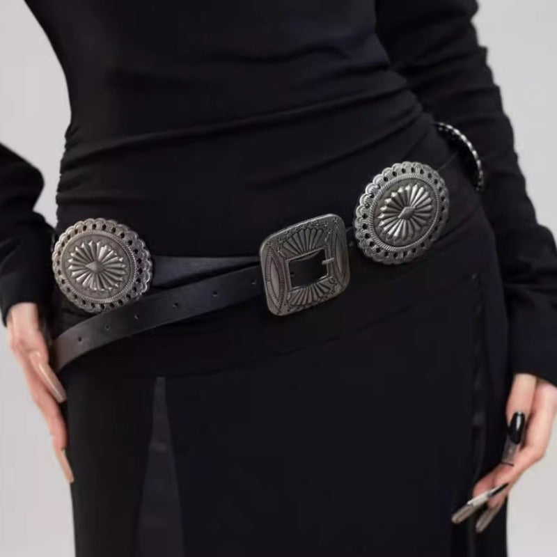 Trendy Brand Womens Heavy Duty Embossed Buckle Belt Eyelets