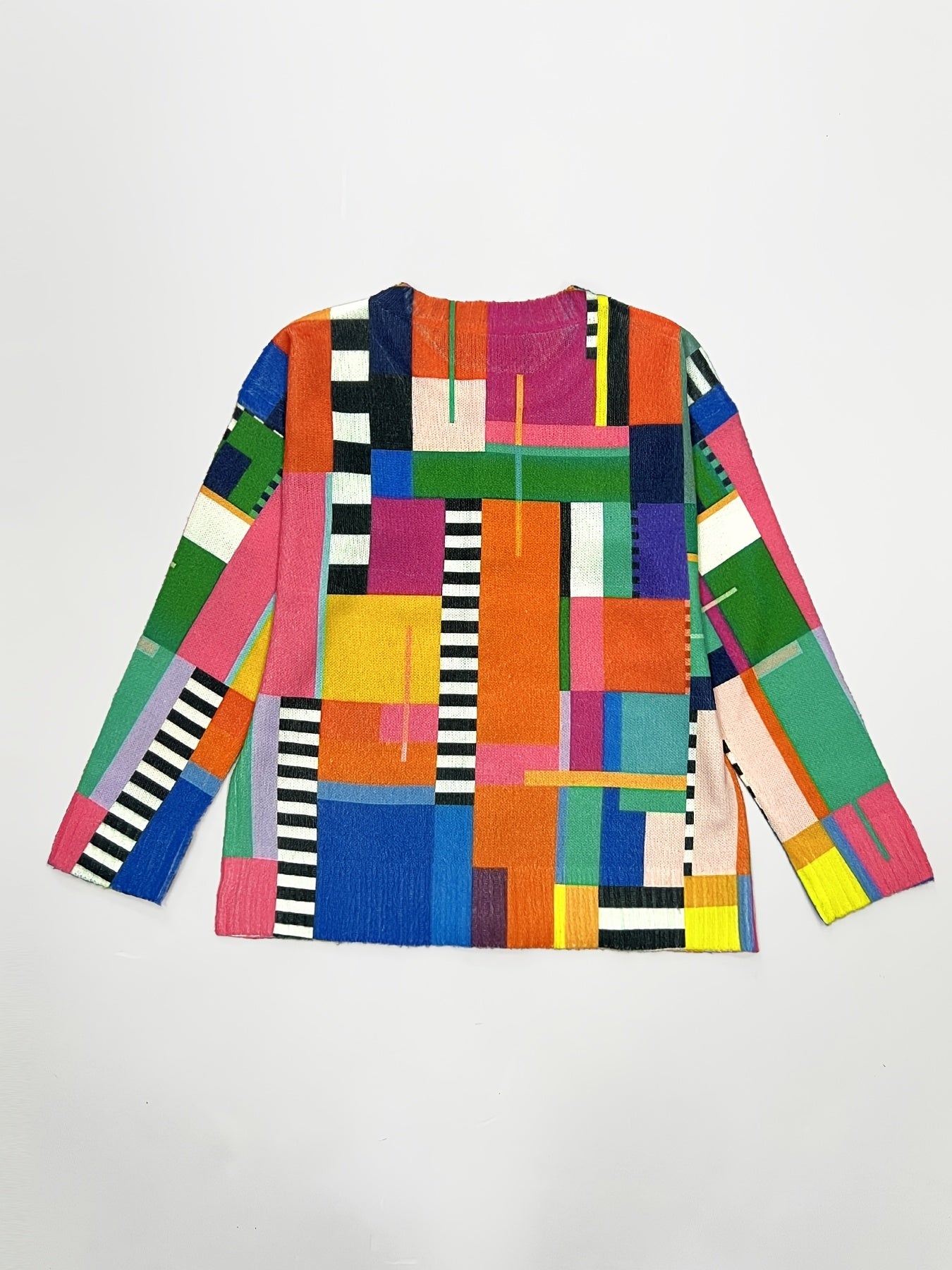 Women's 3D Geometric Print Cardigan With Notched Lapel
