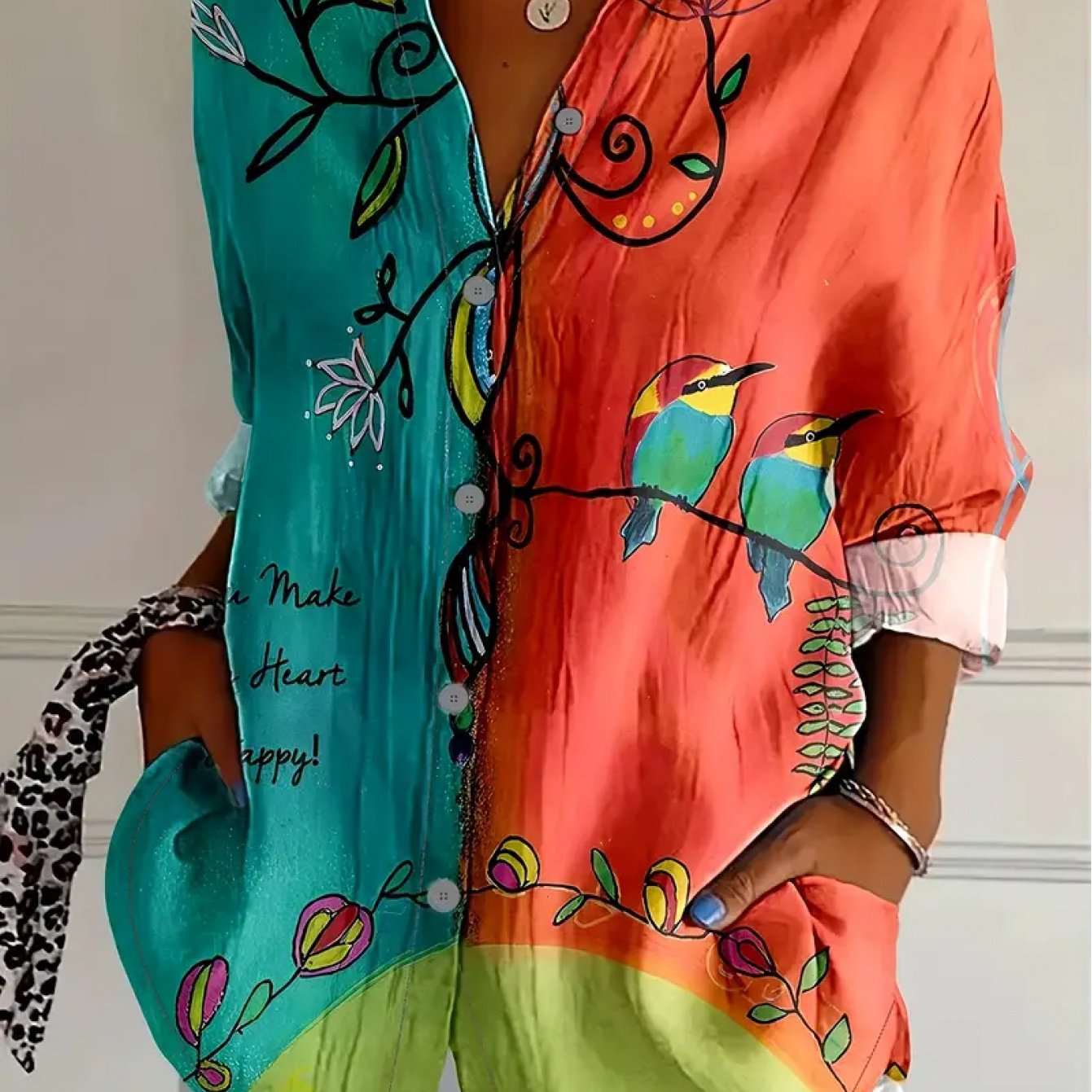 Vintage Women's Long Sleeve Button Front Shirt With Collar