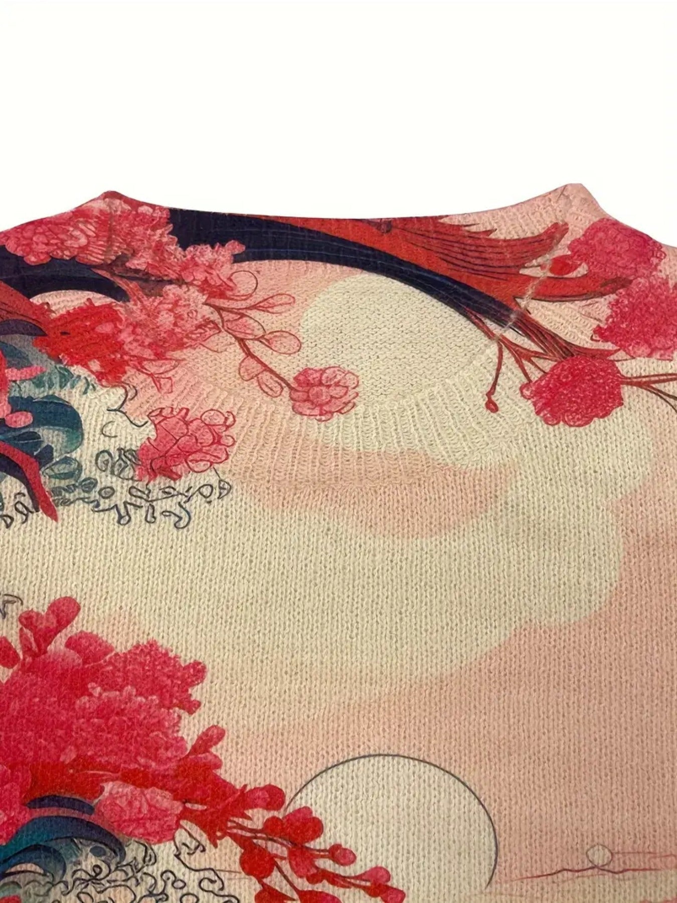 Japanese Art Inspired Cherry Blossom And Great Wave Sweater