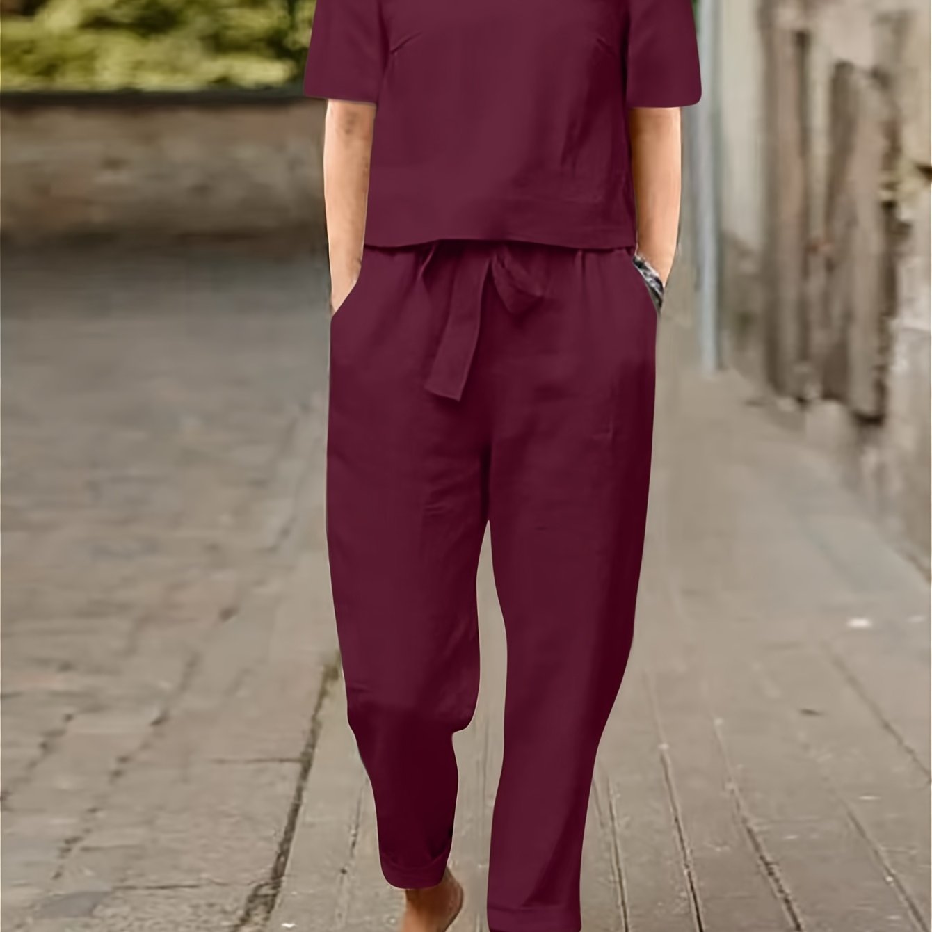 Cotton Womens 2 Piece Short Sleeve Wide Leg Pajama Set