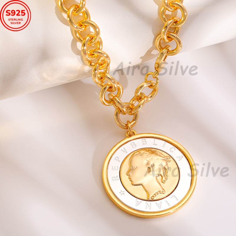 ARTPAGE 925 Silver Bumblebee Lira Coin Clasp Necklace