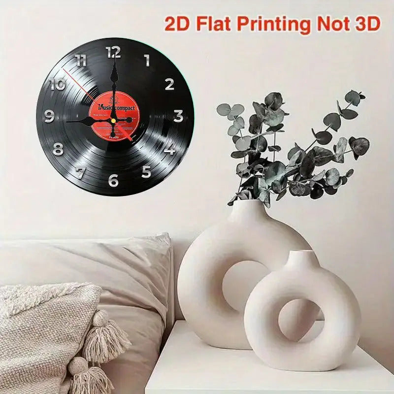 Retro Vinyl Record Wooden Wall Clock Digital Display