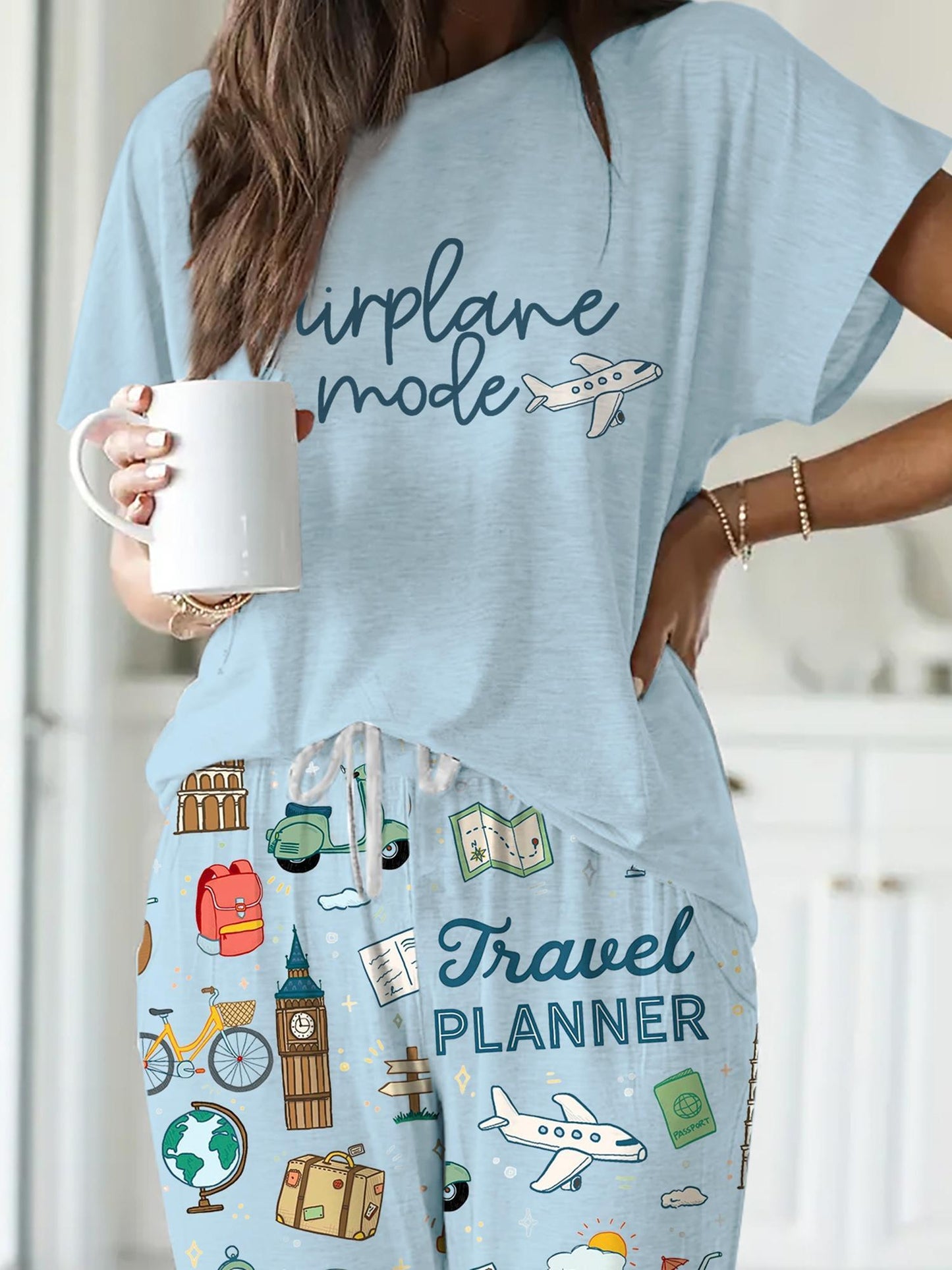 SHESHOW Travel Planner Pajama Set Women Casual Sleepwear