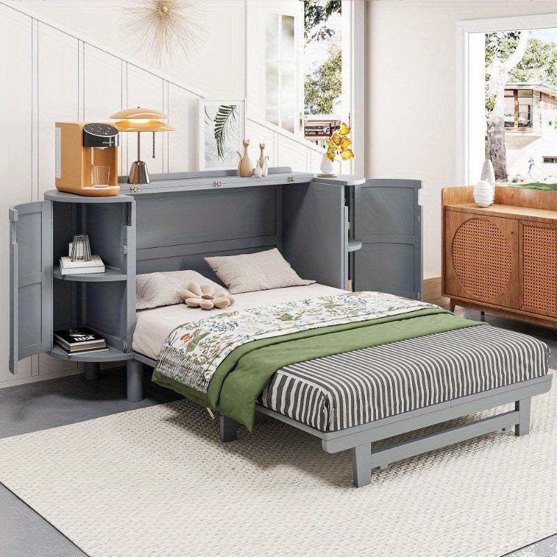 SENBOWE Murphy Bed With Hidden Storage And Side Cabinets