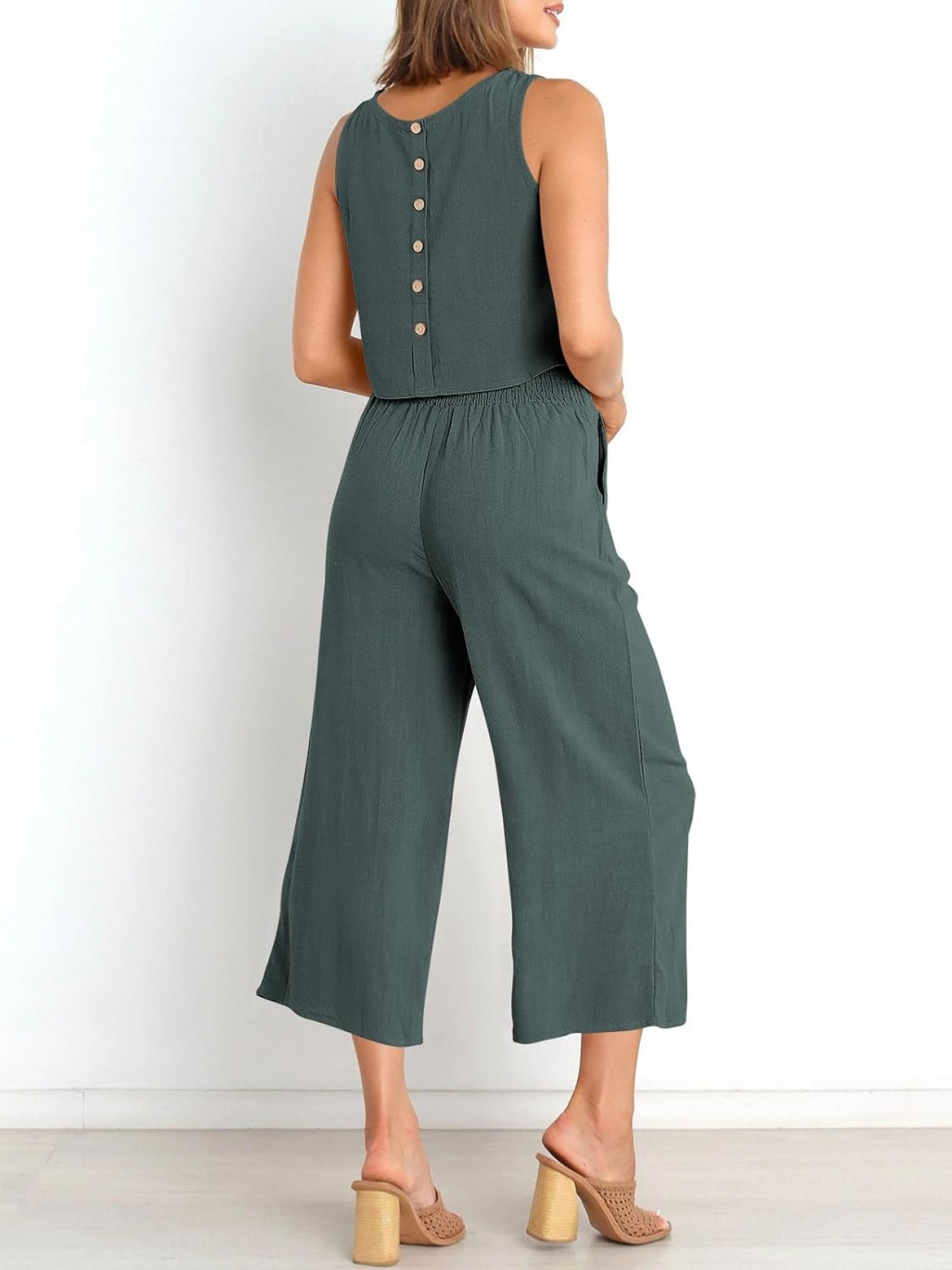 Women Linen Two Piece Jumpsuit Set Beachwear Breathable