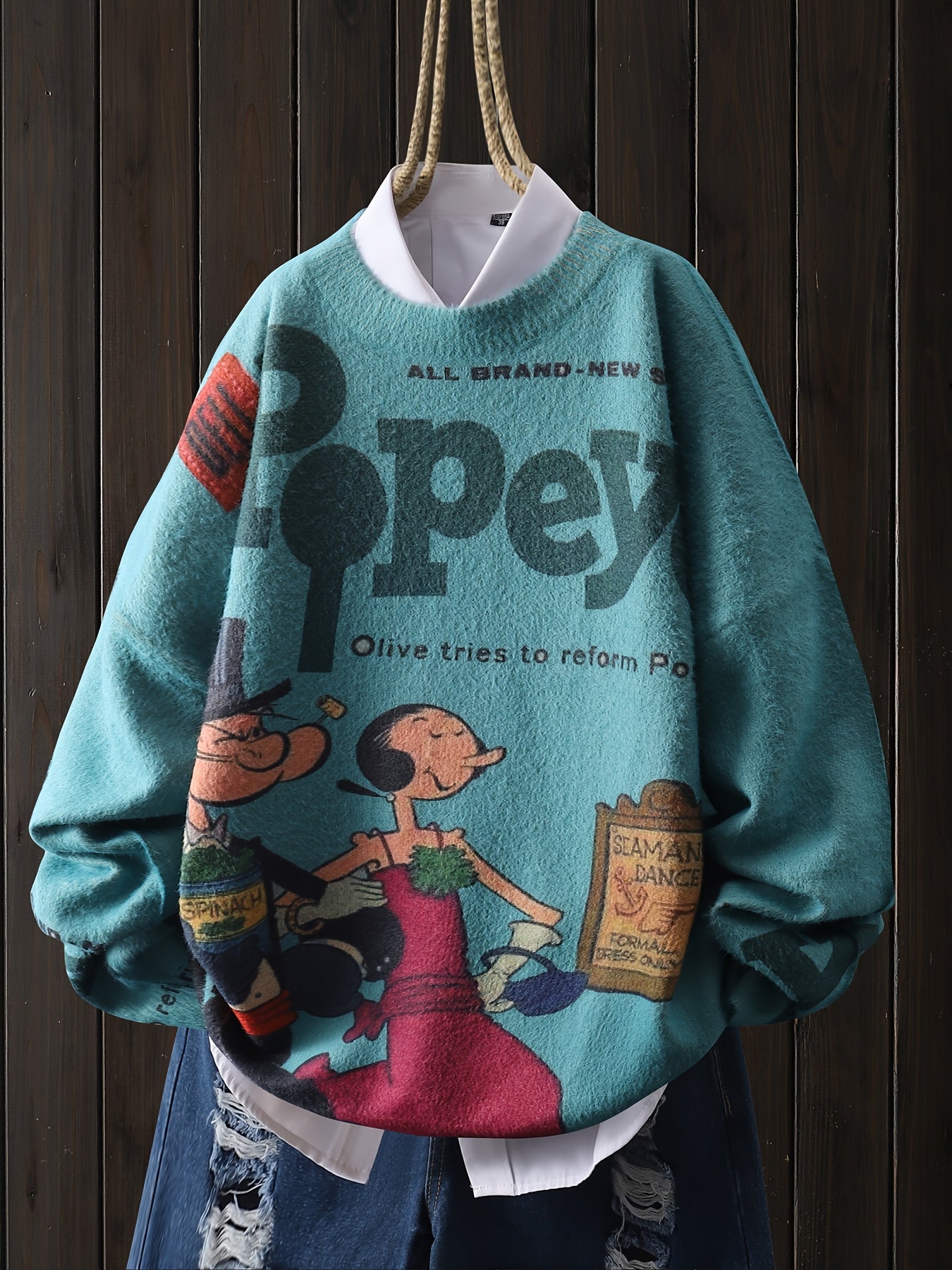 Popeye Sailor Graphic Sweater Womens Nautical Pullover