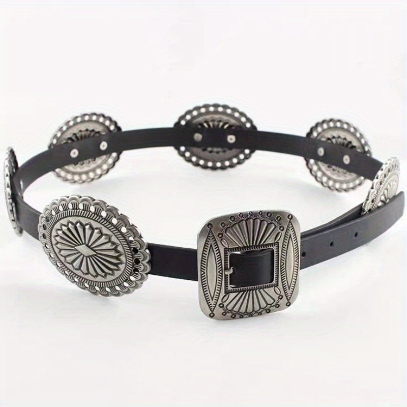 Trendy Brand Womens Heavy Duty Embossed Buckle Belt Eyelets