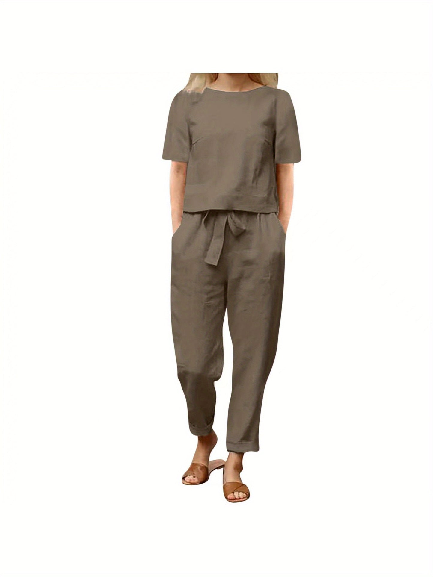 Womens Linen Summer Retro Matching Set With Oversized Blouse