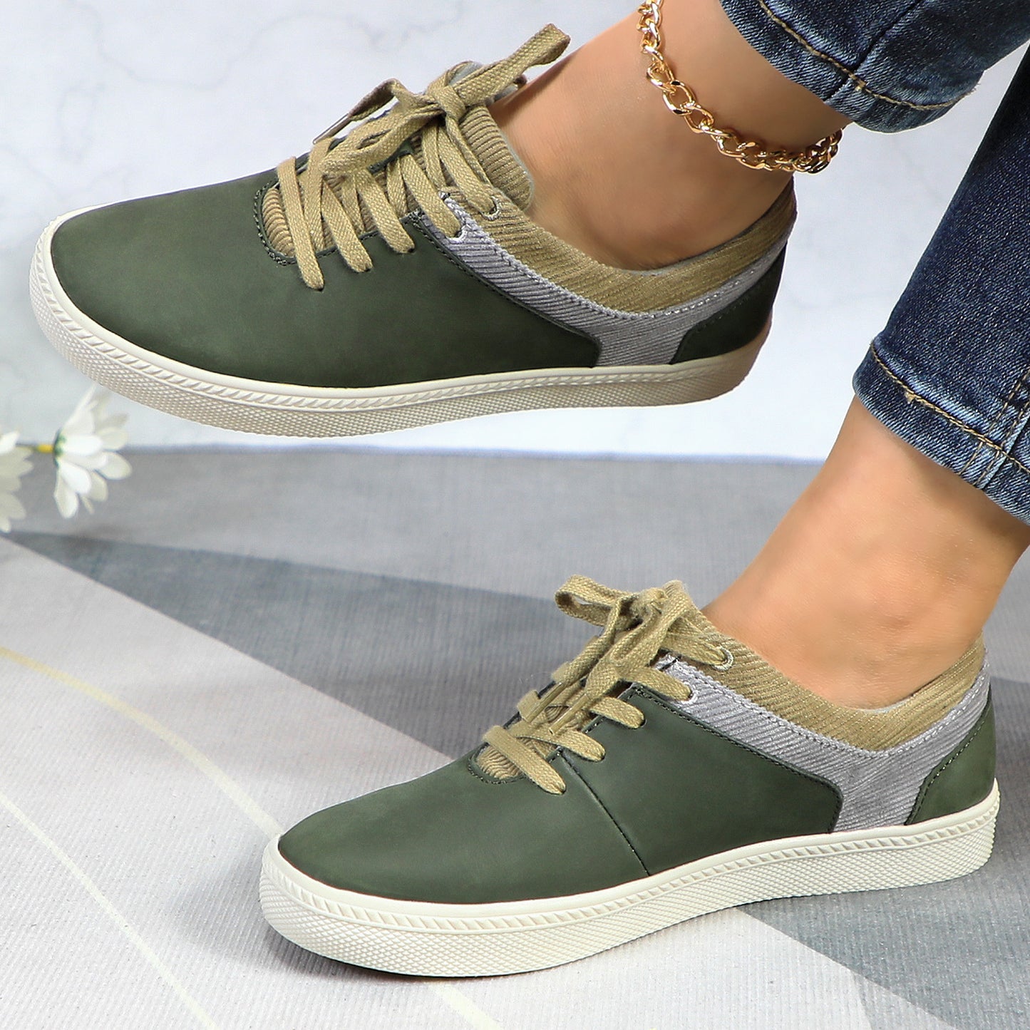 Womens Genuine Leather Outdoor Sneakers Casual Shoes