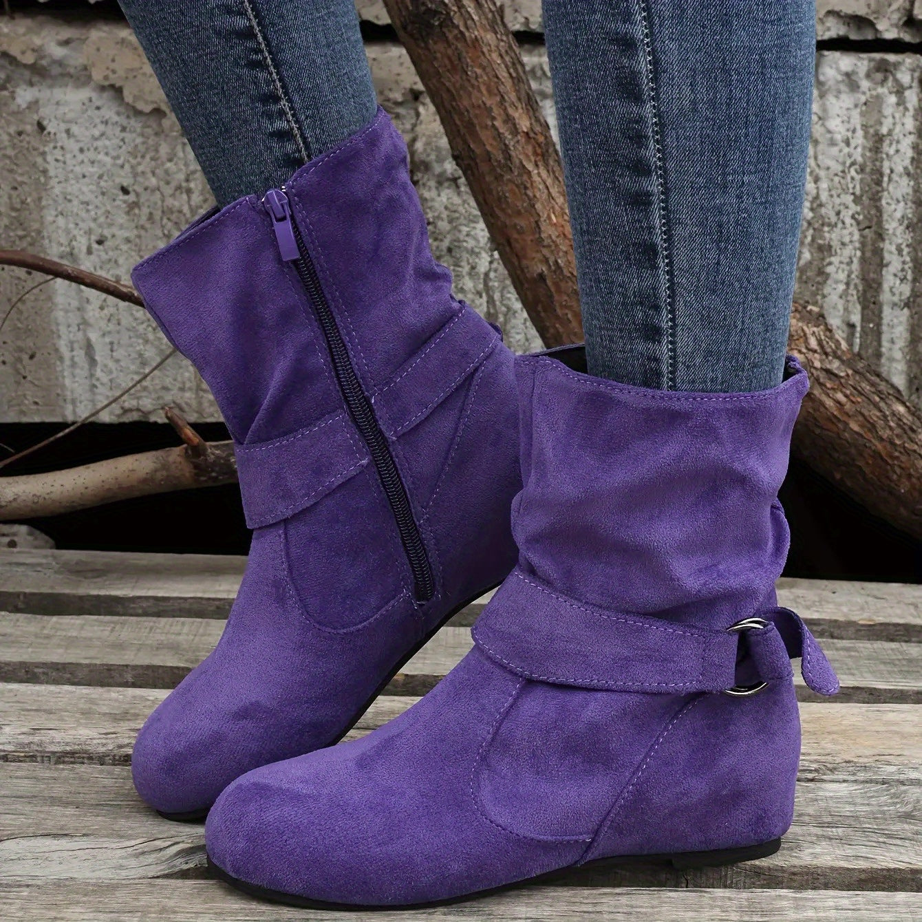 Cowgi Women's Ankle Boots Round Toe Low Block Heel