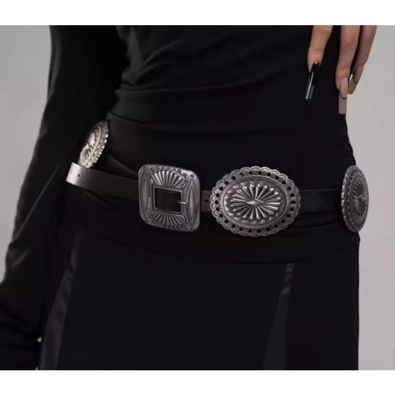 Trendy Brand Womens Heavy Duty Embossed Buckle Belt Eyelets