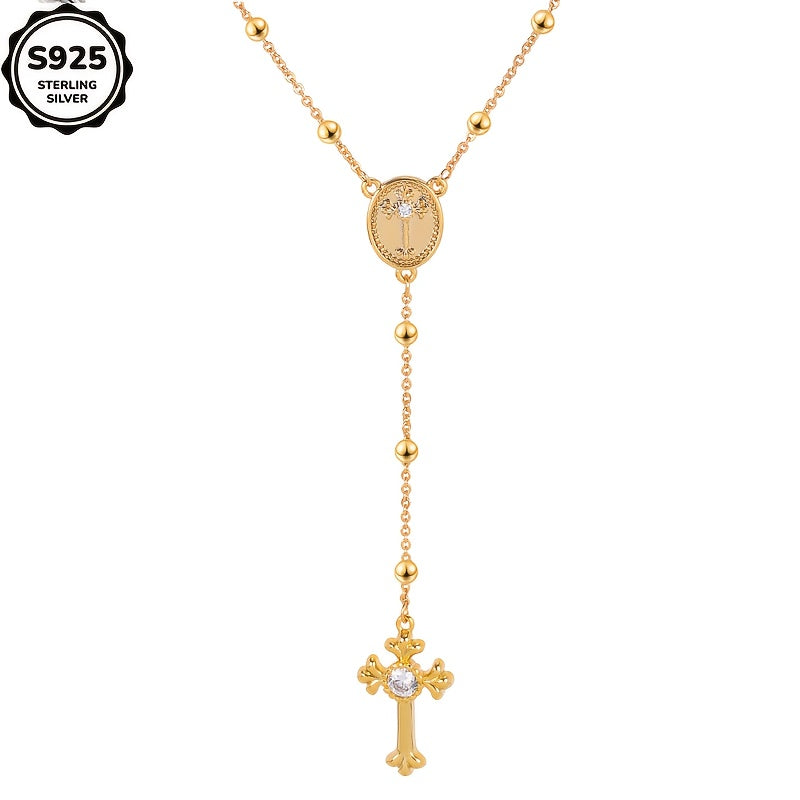 Artpage 925 Sterling Silver Rosary Cross Necklace Y Shape