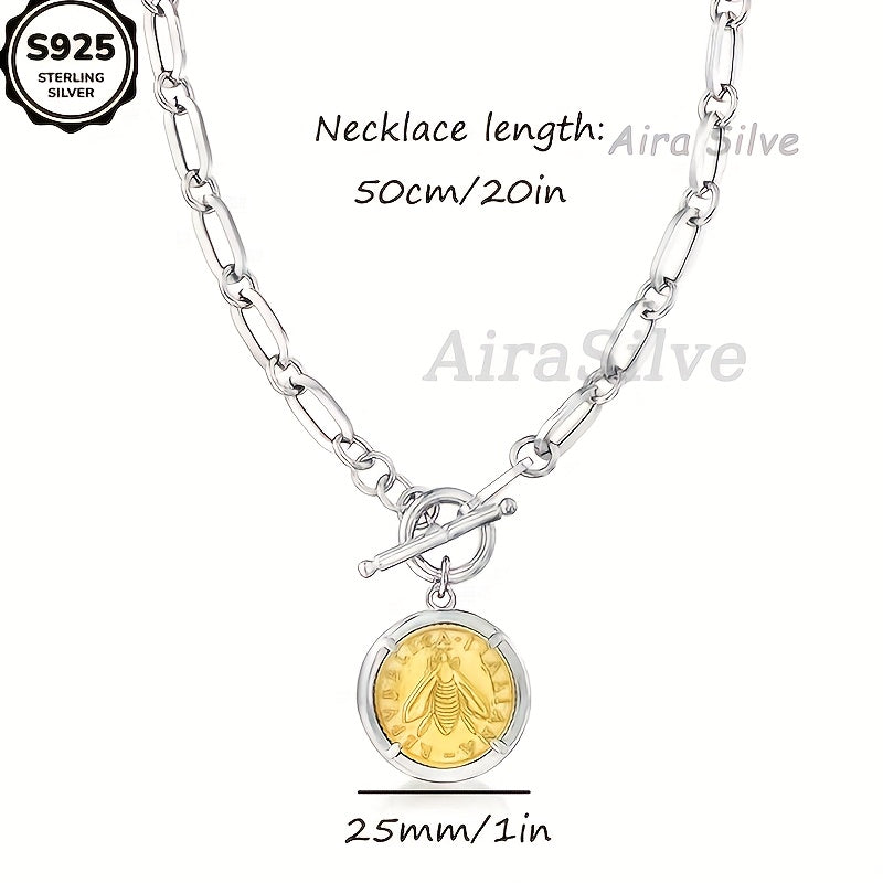 ARTPAGE 925 Silver Bumblebee Lira Coin Clasp Necklace