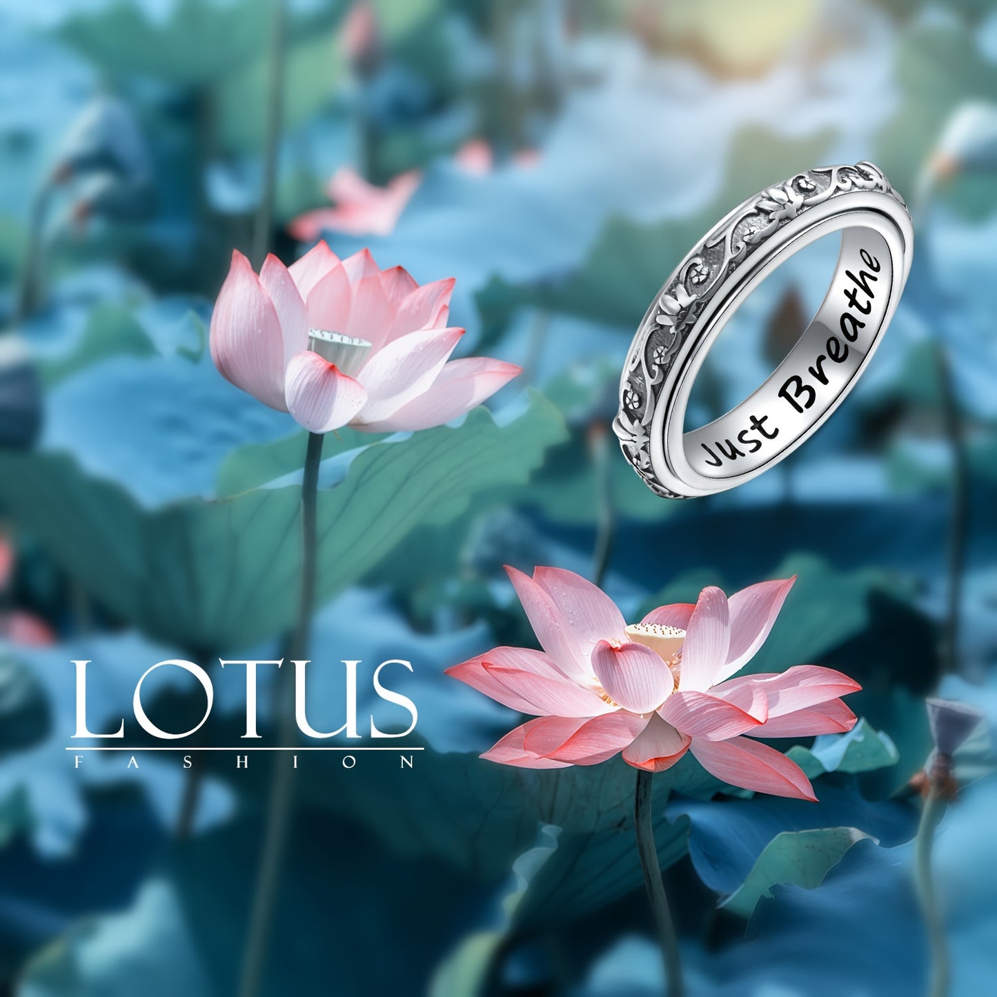 DAOCHONG S925 Silver Lotus Fidget Ring Just Breathe