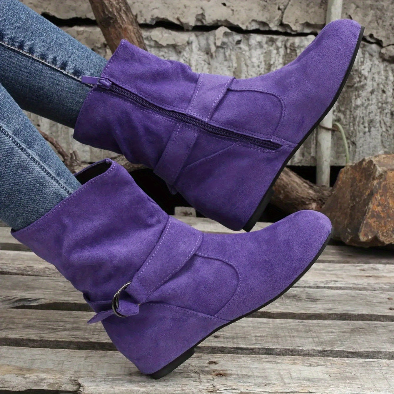 Cowgi Women's Ankle Boots Round Toe Low Block Heel