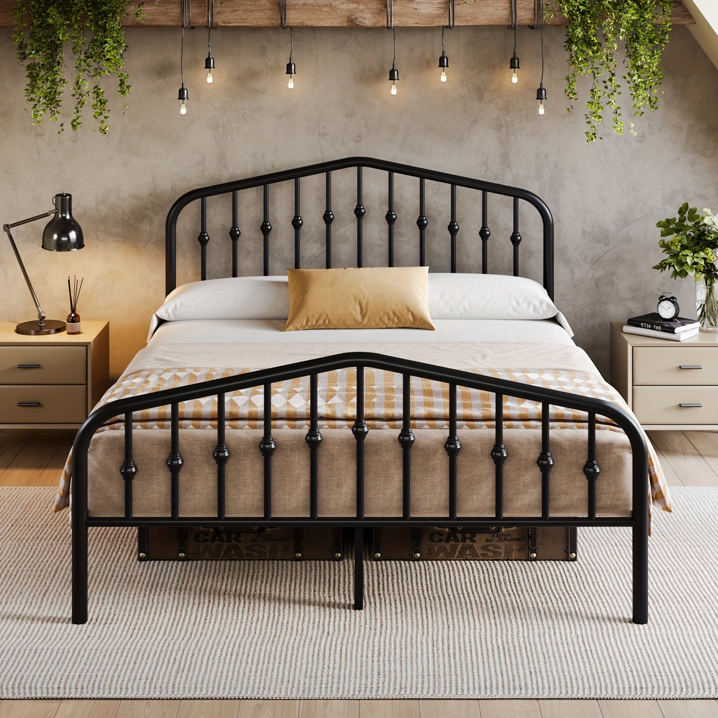 Hoomic Wrought Iron Bed Frame Victorian Headboard Footboard