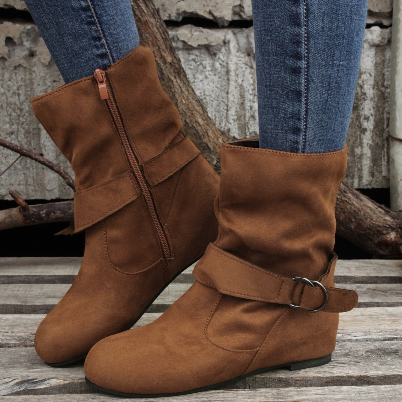 Cowgi Women's Ankle Boots Round Toe Low Block Heel