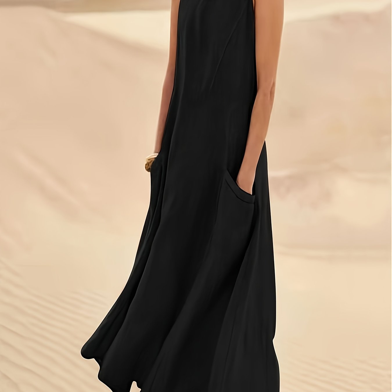 Cotton Linen Summer V Neck Sleeveless Long Dress For Women