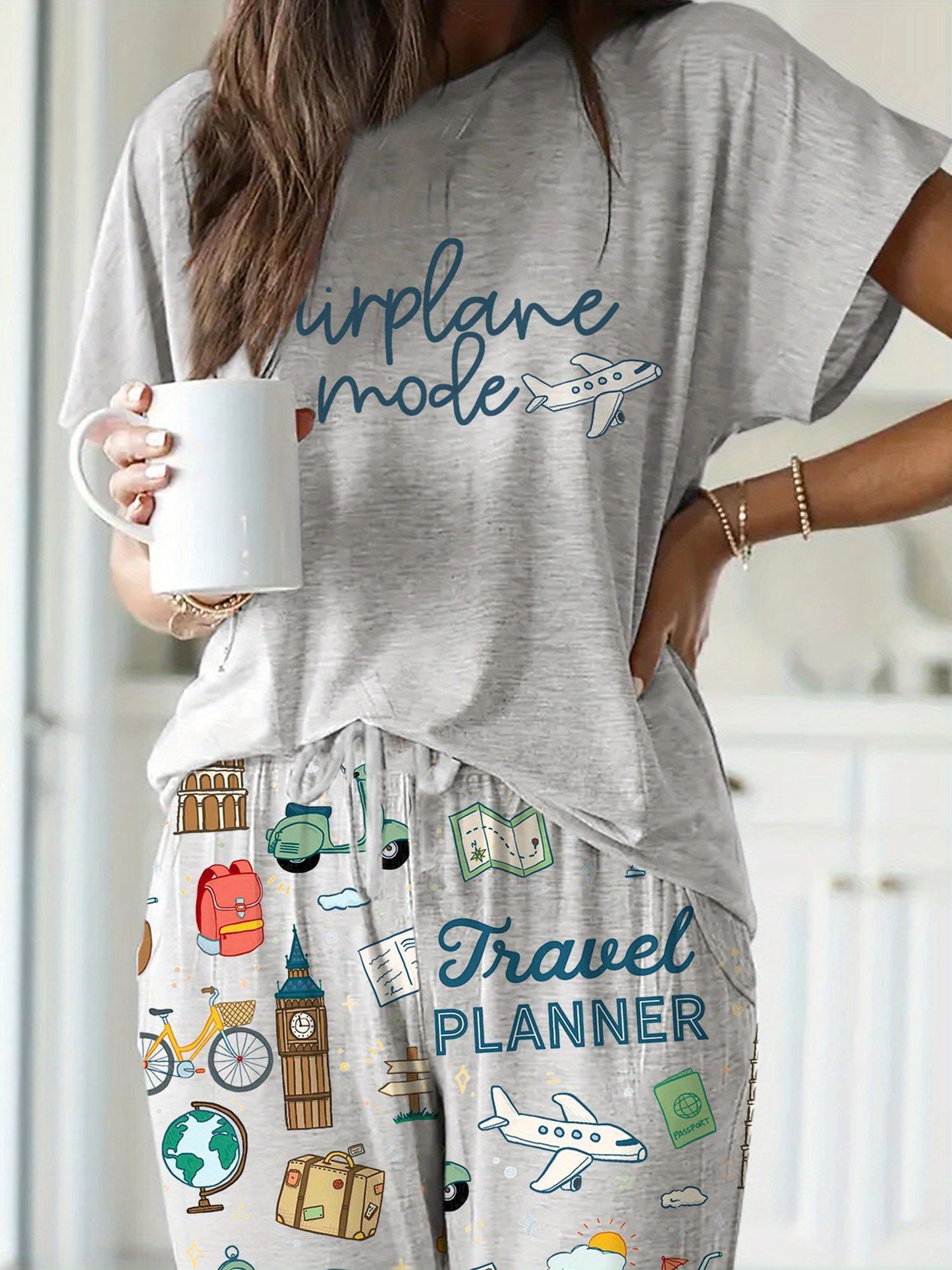 SHESHOW Travel Planner Pajama Set Women Casual Sleepwear