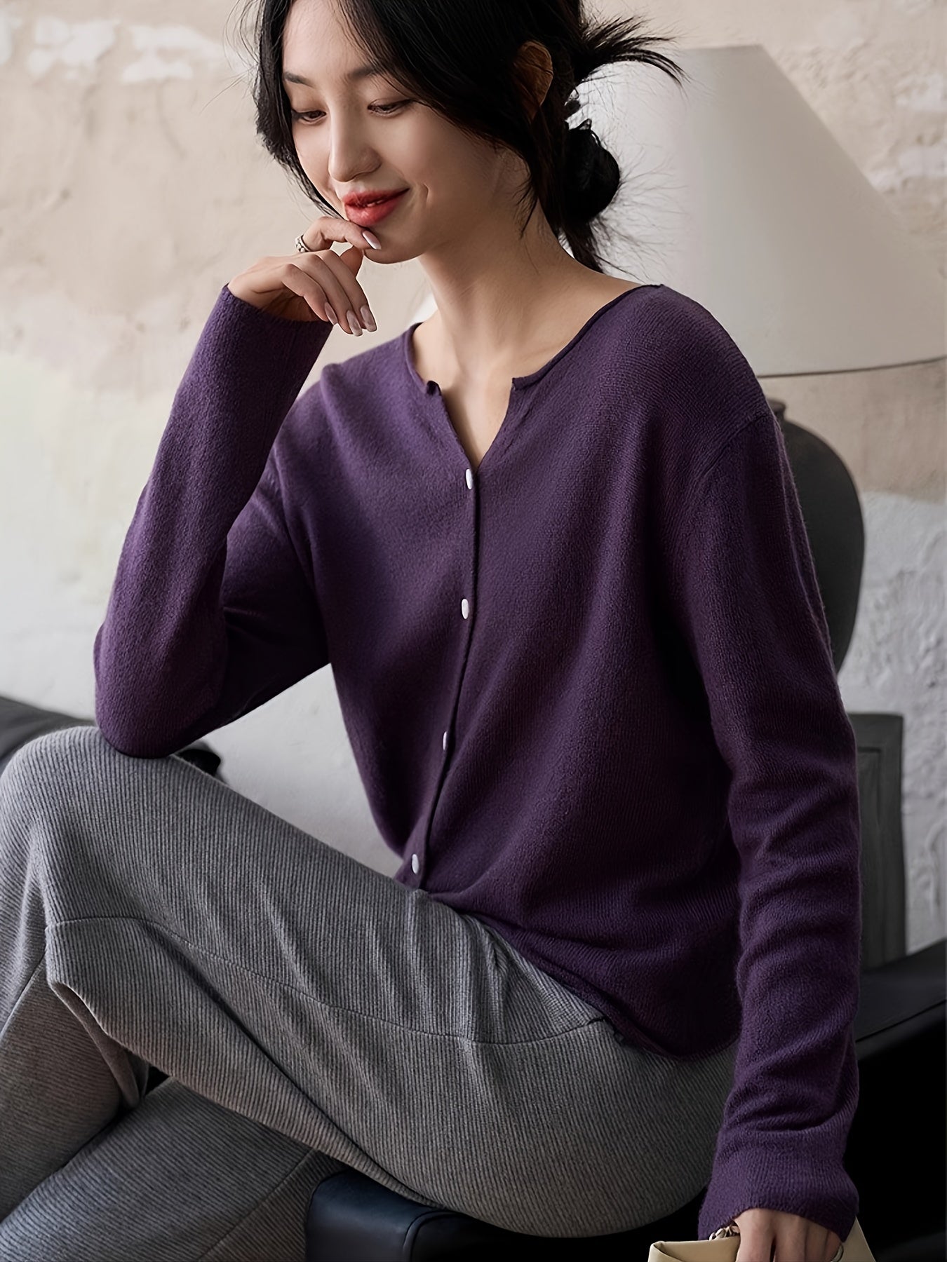 Women's Elegant Lightweight Cardigan Sweater With Button Front Closure