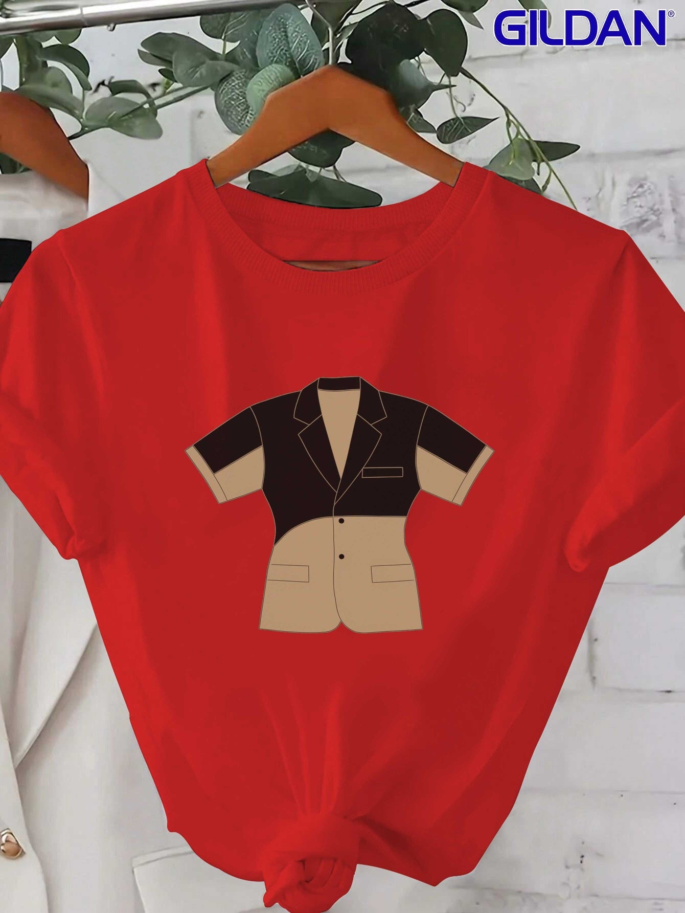 Gildan Womens Two Tone Geometric T Shirt Casual Top