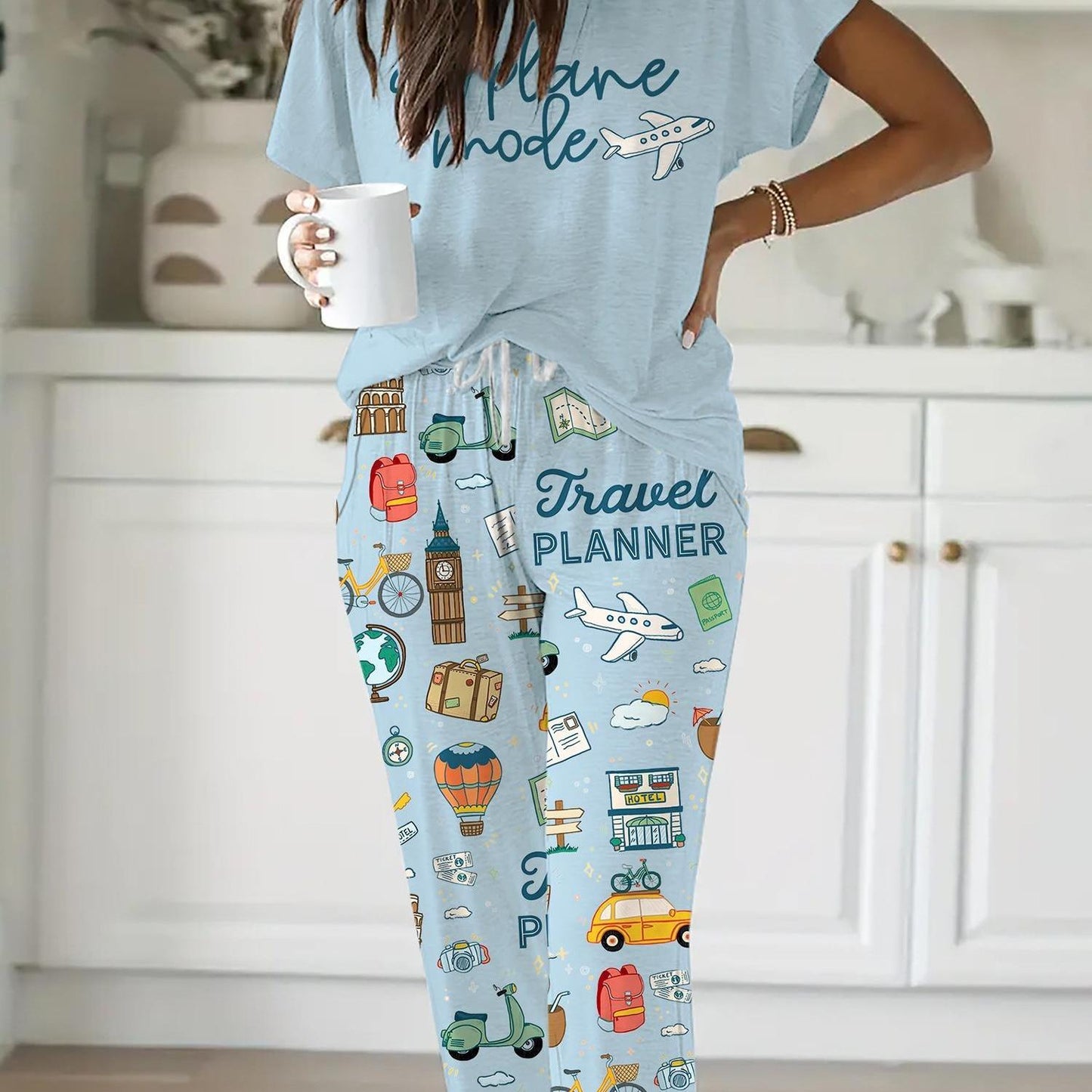 SHESHOW Travel Planner Pajama Set Women Casual Sleepwear