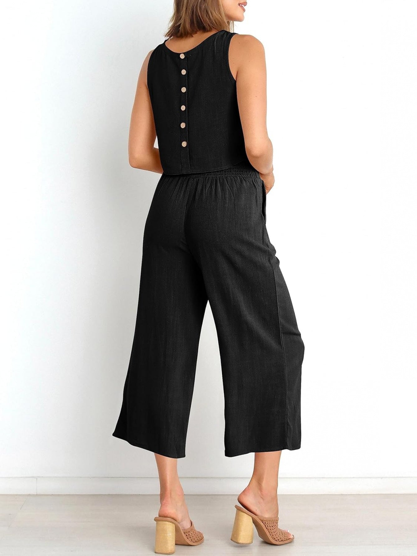 Women Linen Two Piece Jumpsuit Set Beachwear Breathable