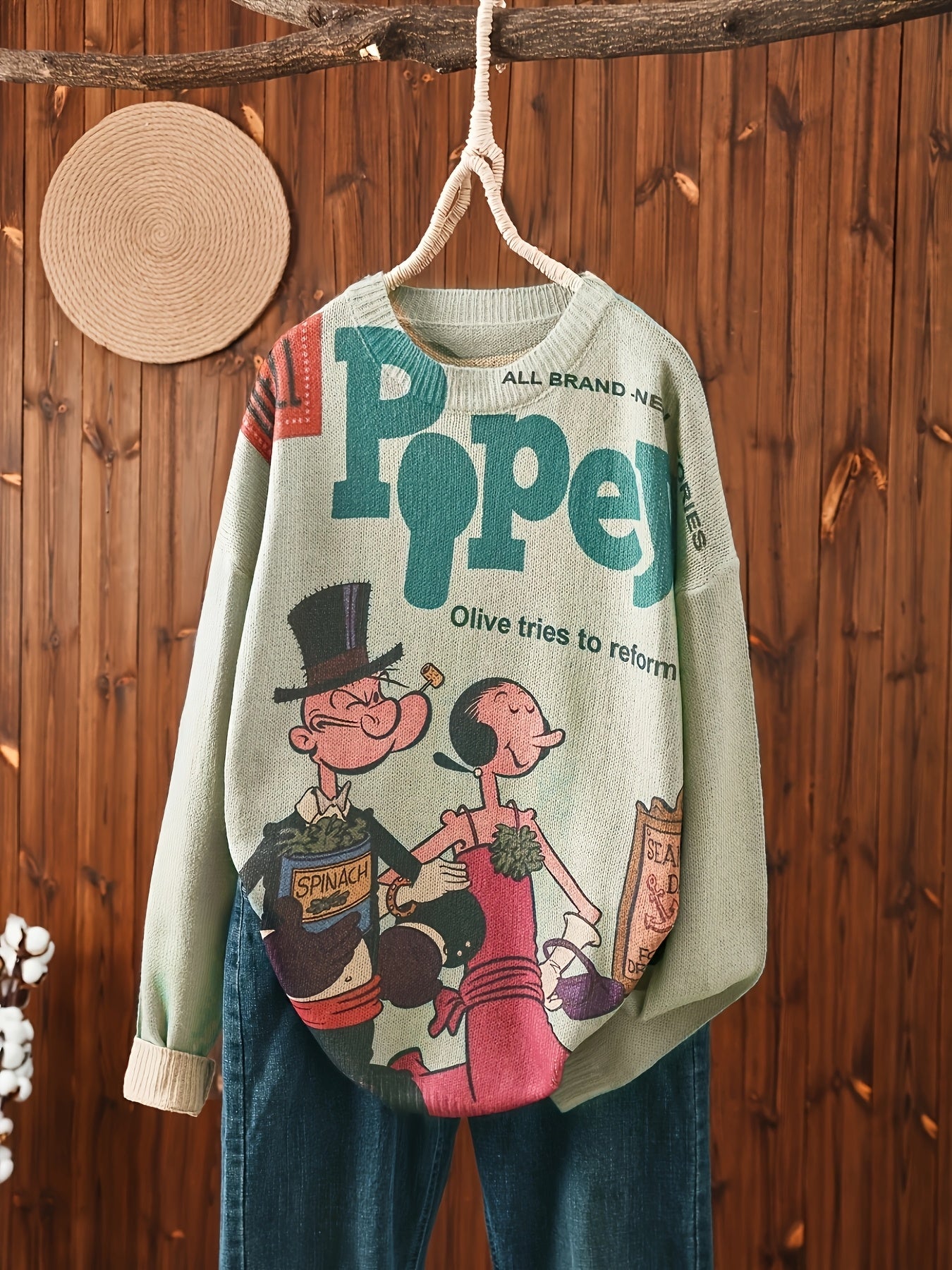 Popeye Sailor Graphic Sweater Womens Nautical Pullover