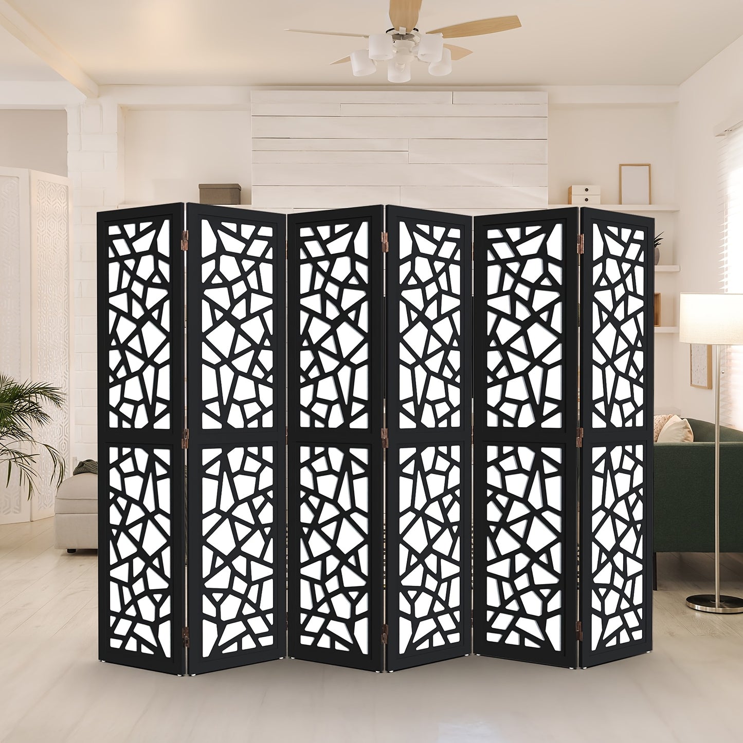 Bonnlo Modern Wooden Room Divider Geometric Pattern