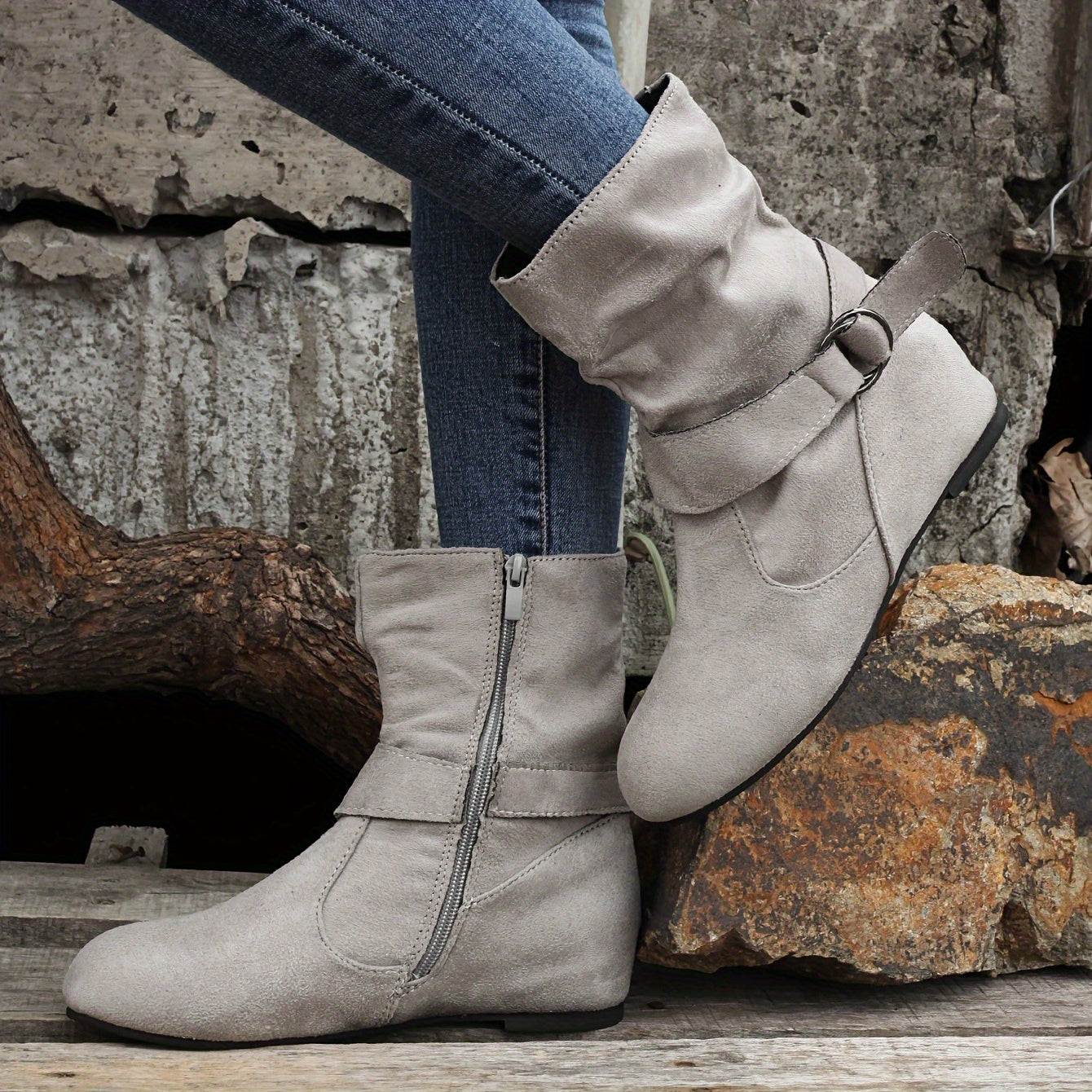 Cowgi Women's Ankle Boots Round Toe Low Block Heel