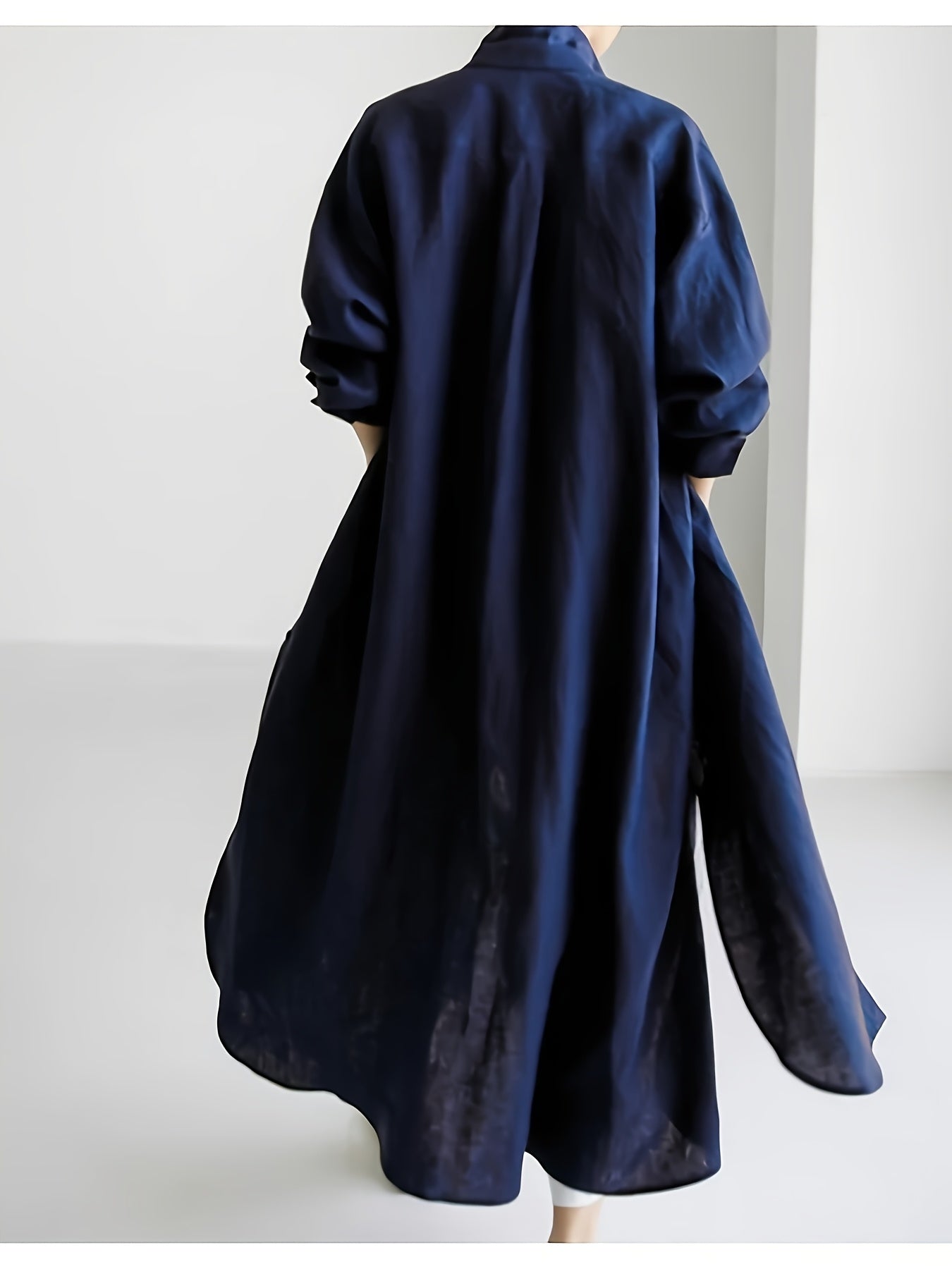 Lapel Collar Linen Shirt Dress Button Front Solid Color