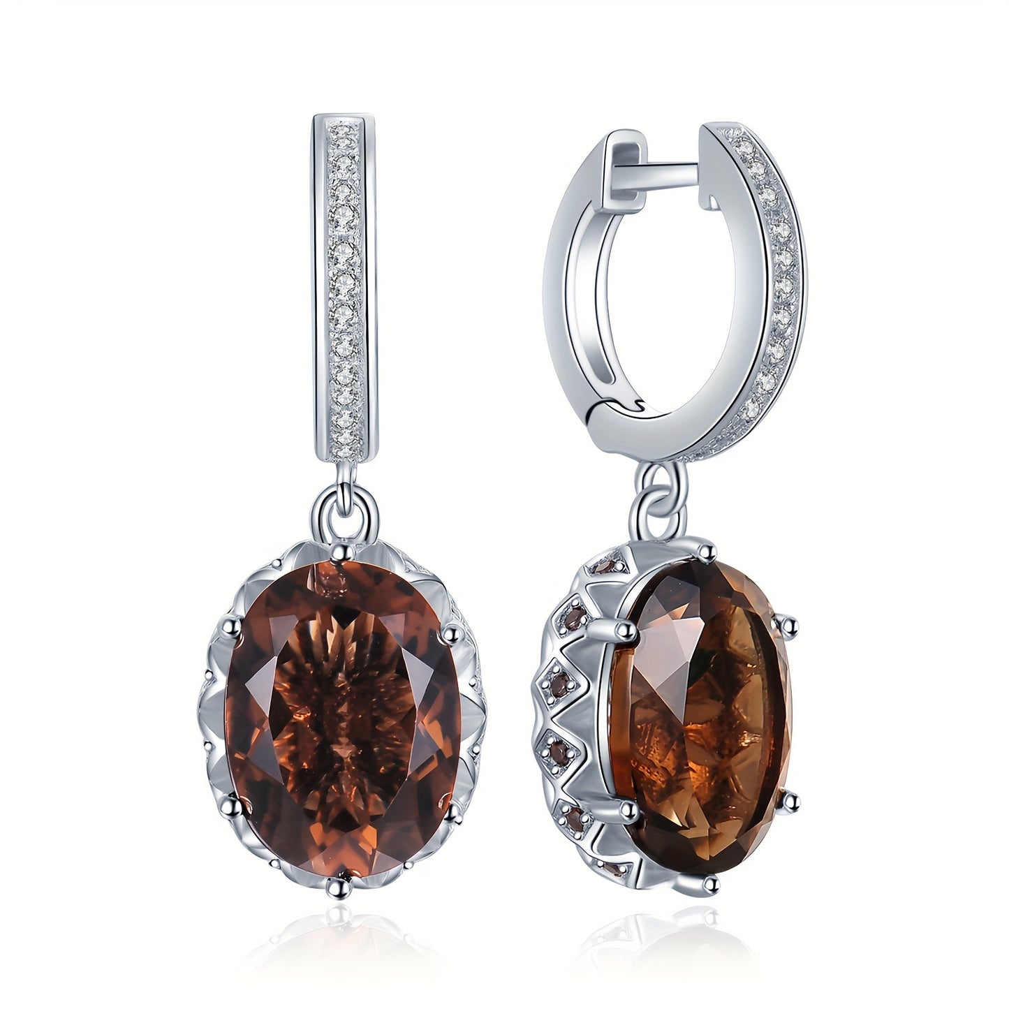 Elegant 925 Sterling Silver Oval Cut Quartz Drop Earrings