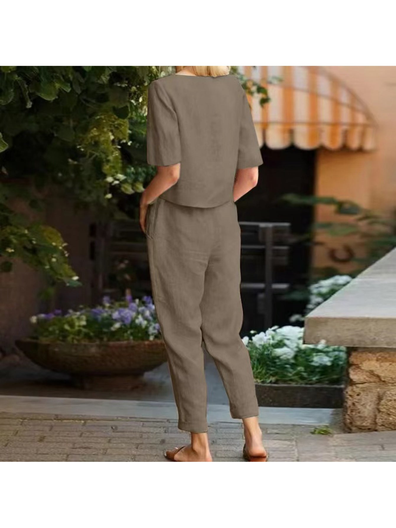 Womens Linen Summer Retro Matching Set With Oversized Blouse