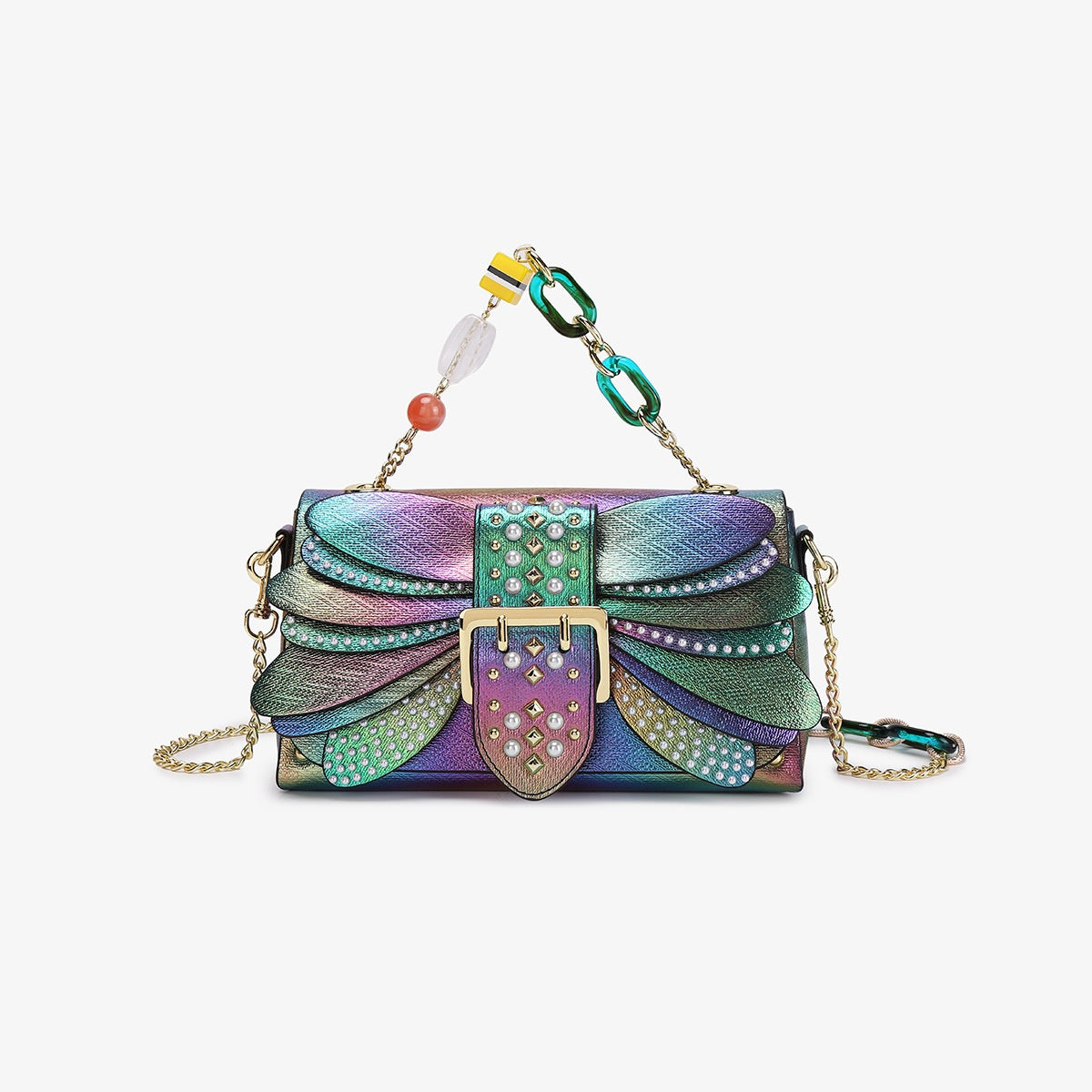 Rivet Wing Bag With Trim Chain Gradient Dragonfly Clutch