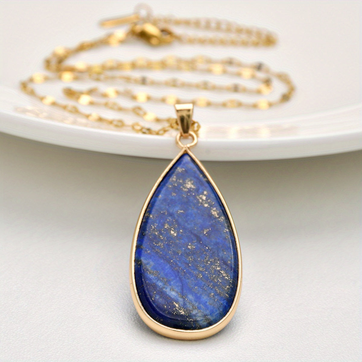 Bohemian Vintage Lapis Lazuli Water Drop Pendant Necklace