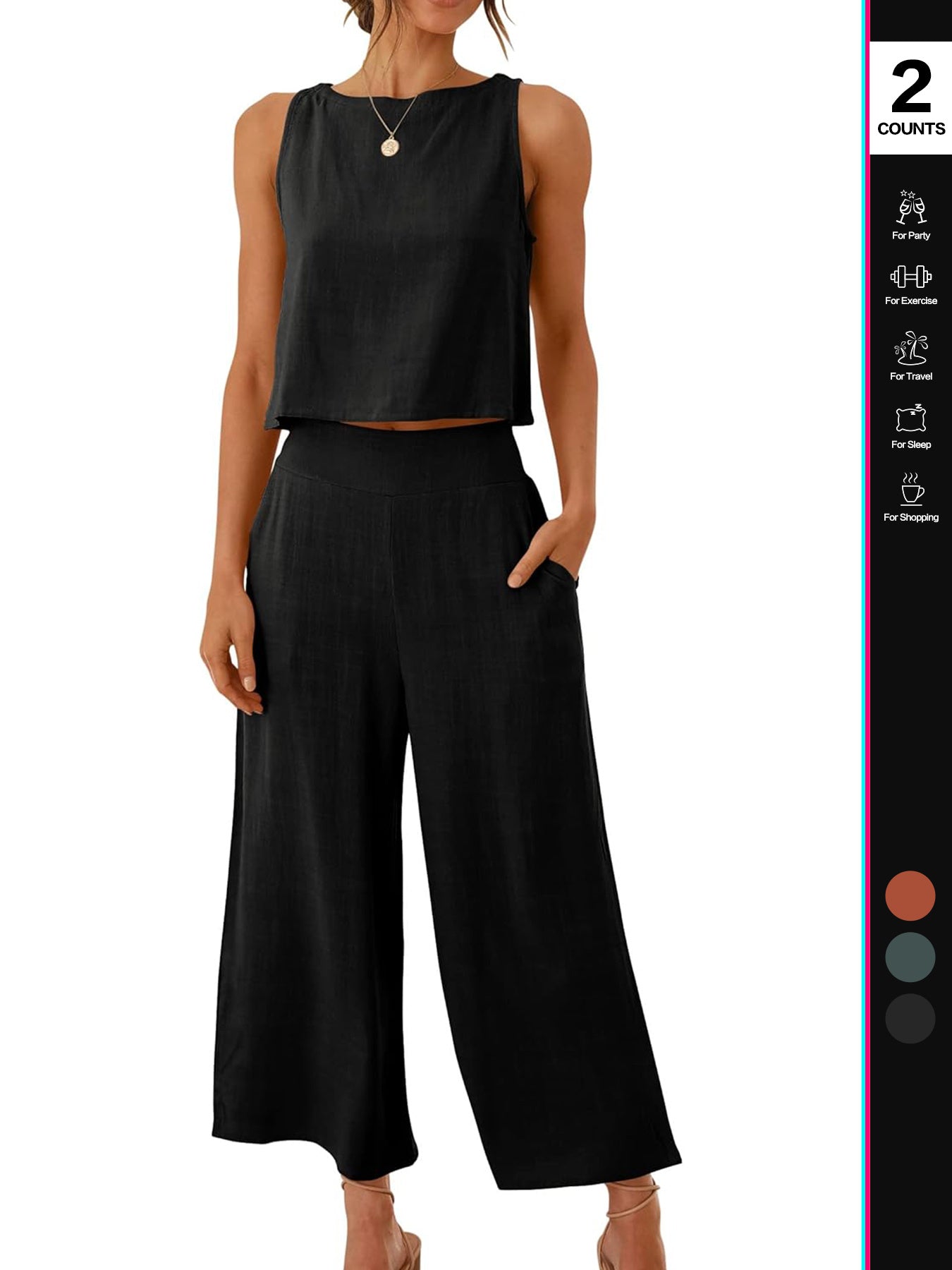 Women Linen Two Piece Jumpsuit Set Beachwear Breathable