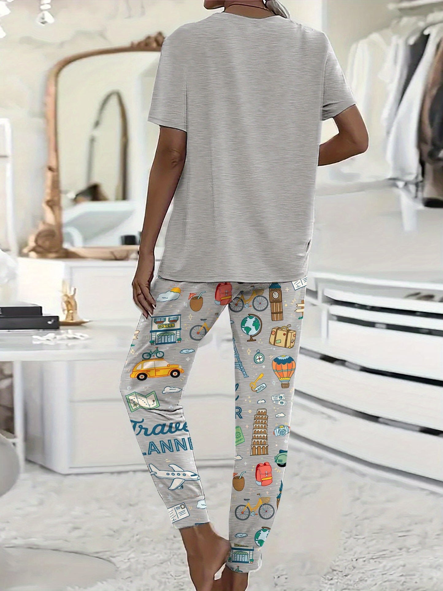 SHESHOW Travel Planner Pajama Set Women Casual Sleepwear