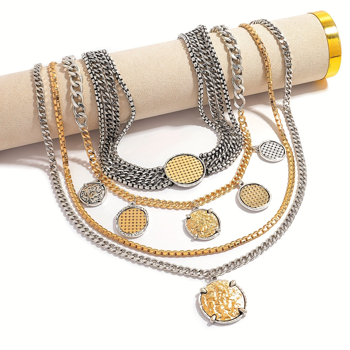 Vintage Elegant Multi Layer Round Pendant Necklace Set Evening Wear