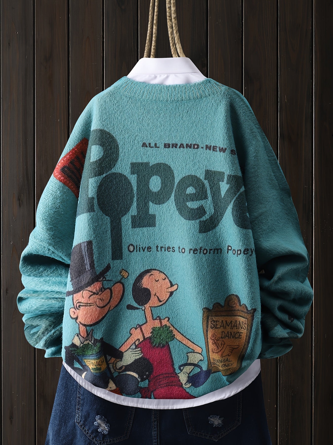 Popeye Sailor Graphic Sweater Womens Nautical Pullover