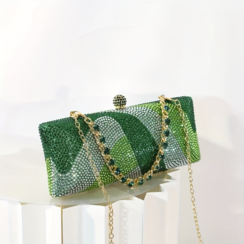 Geometric Crystal Evening Clutch Bag Kiss Lock Closure Set