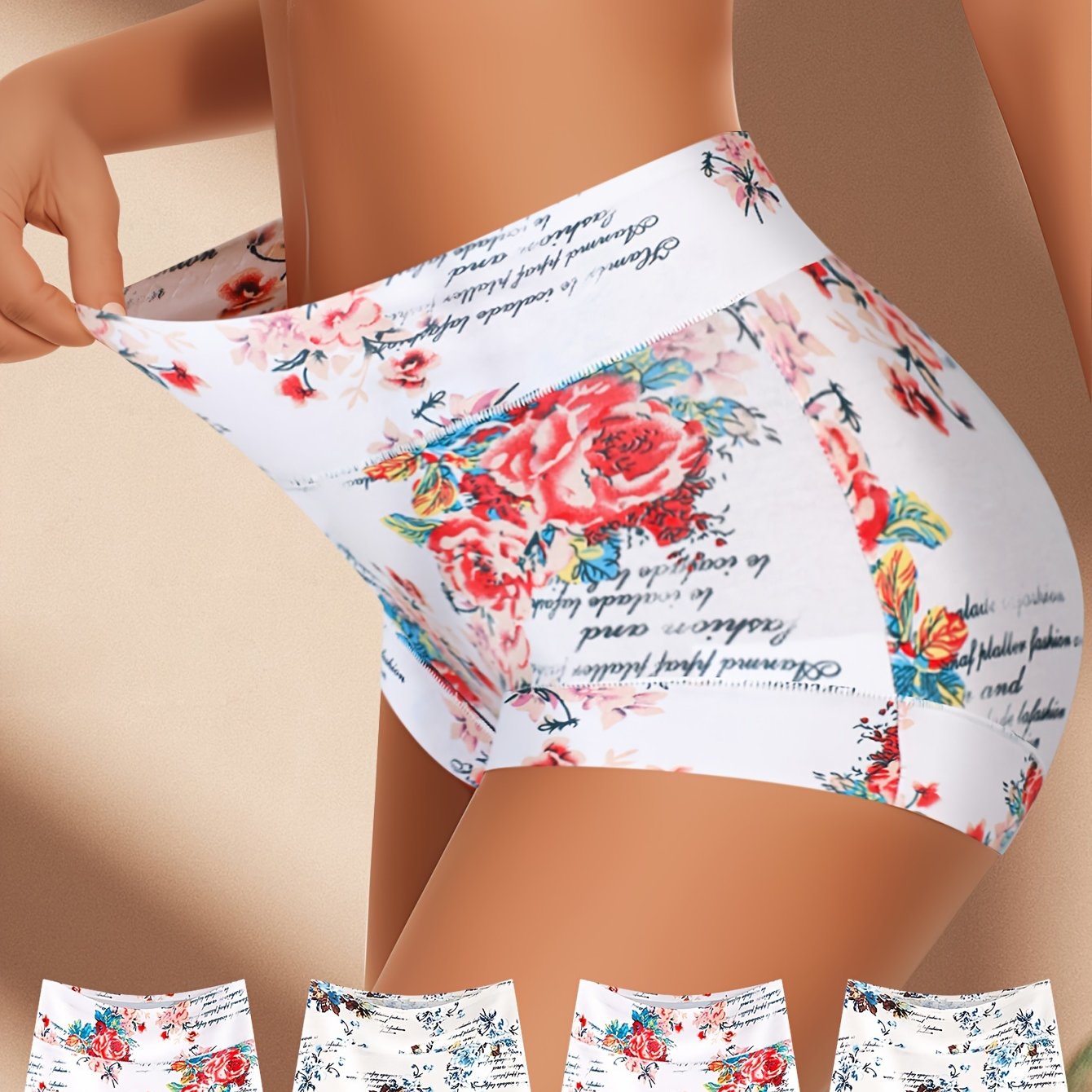 Quasti 4pc Women's High-Waist Cotton Shorts Floral Print