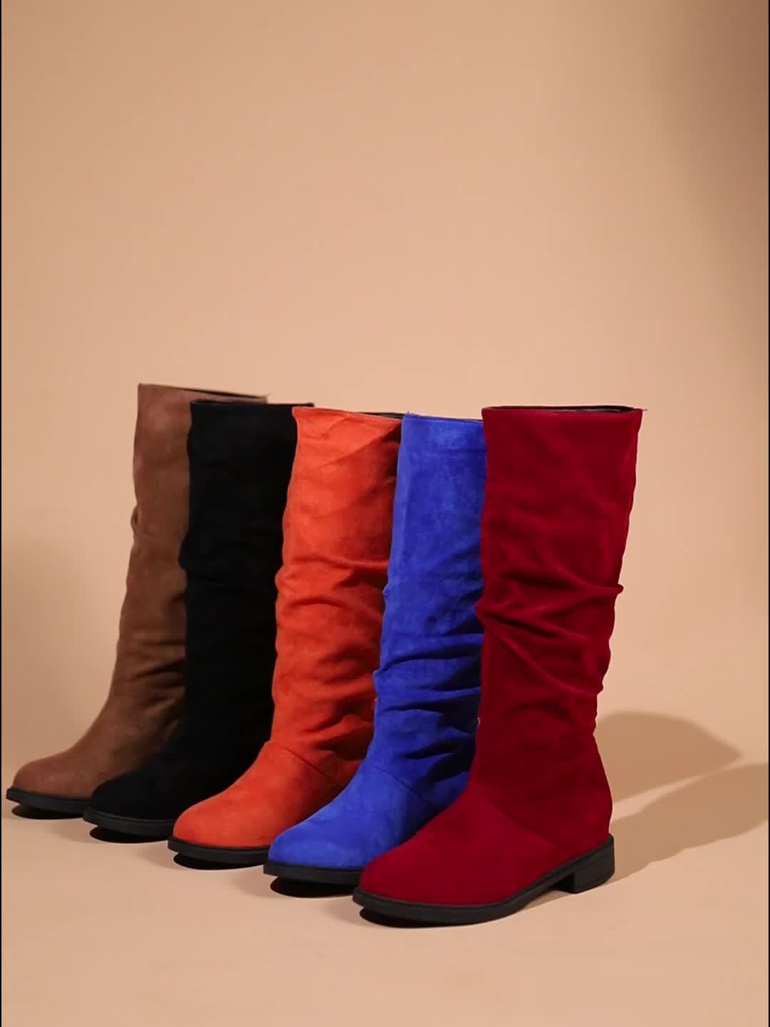 Mid Heel Slouchy Mid Calf Boots Soft Fabric Upper Platform