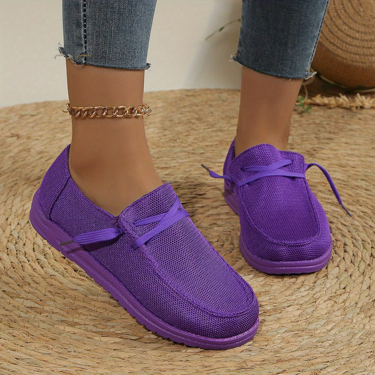 Womens Retro Lace Up Slip On Casual Shoes Sequins PU Upper